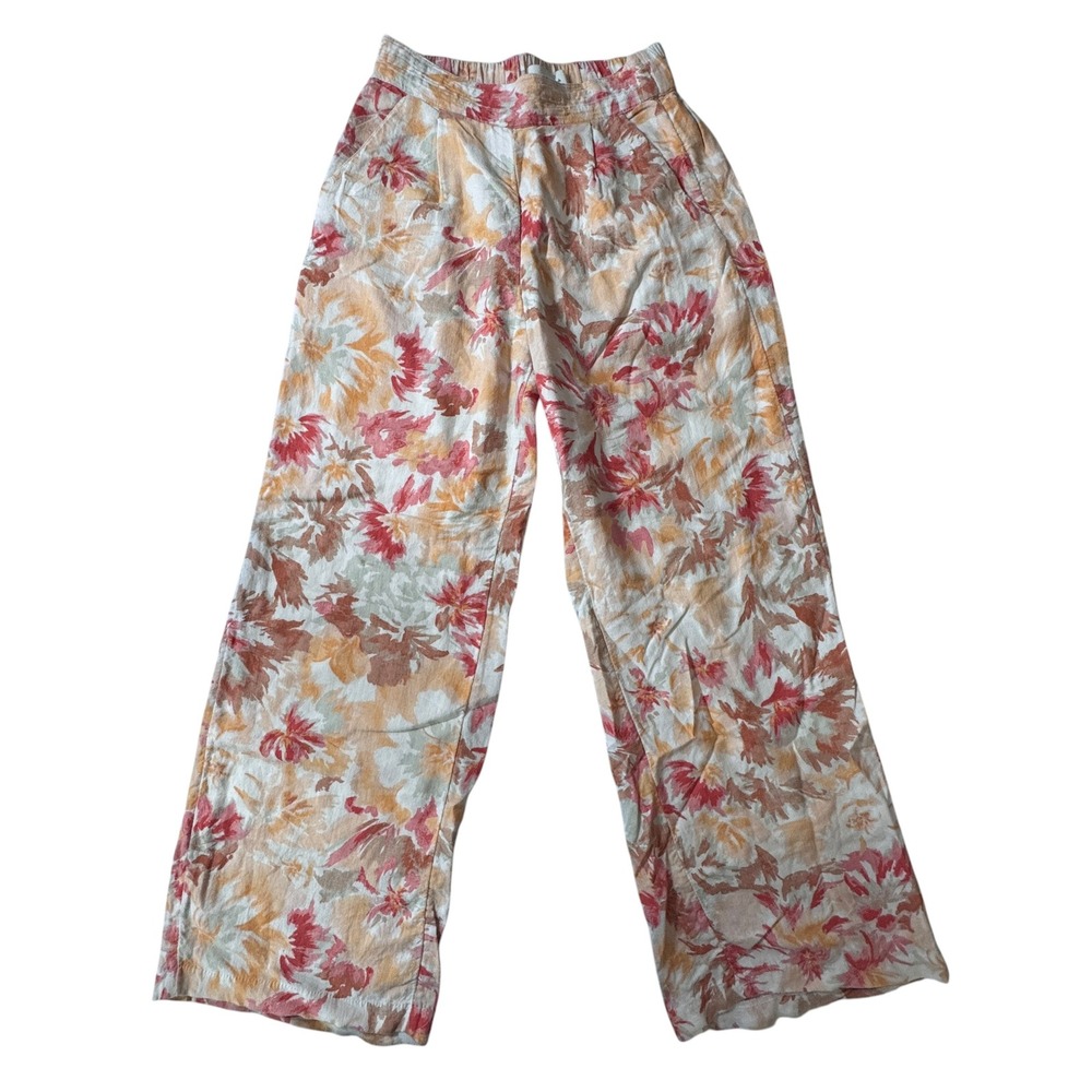 Abercrombie & Fitch Floral Wide Leg Linen Blend Pants XXS Short Coral Orange